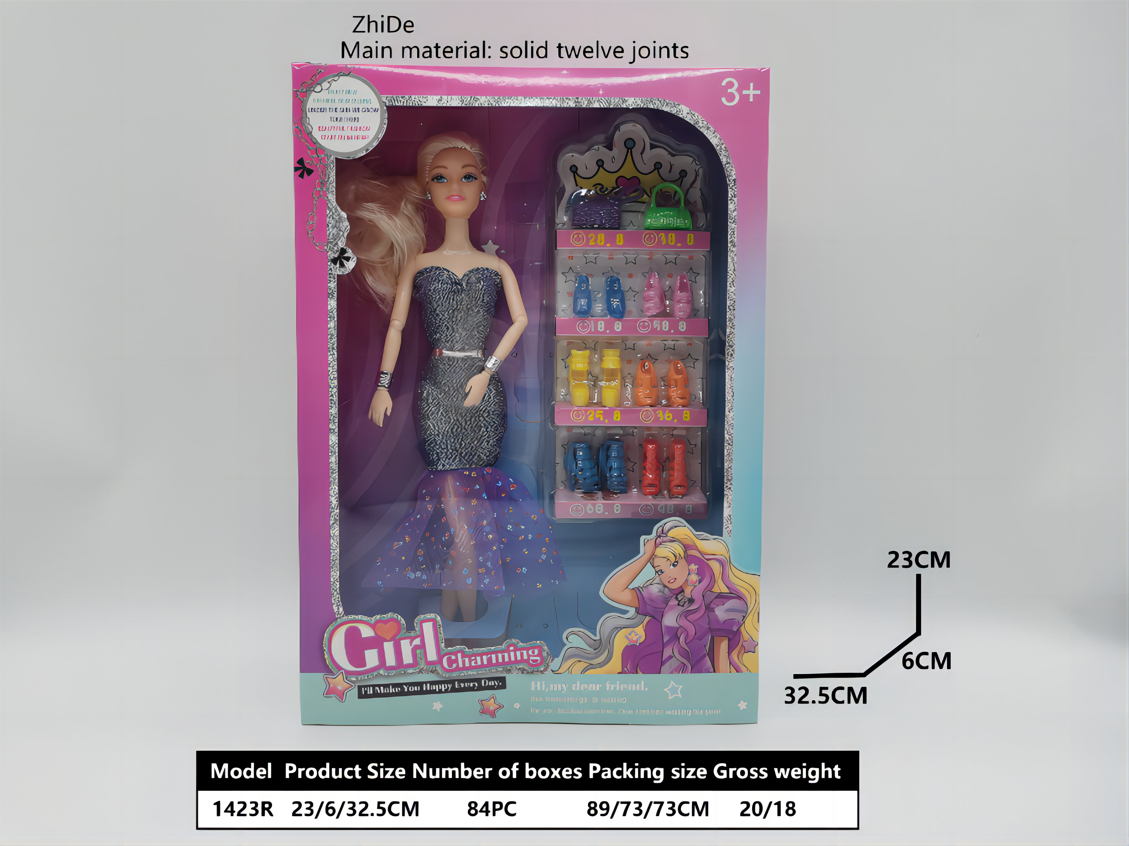 11.5 “Fashion Princess Doll. Match: Shoe blister accessories. 12 joints. Ponytail encryption